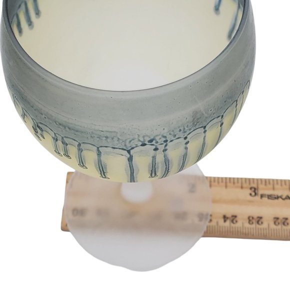 MCM French Drip Glass Carafe Decanter & 6x Small Wine Glasses Blue Yellow Handma - Picture 8 of 10